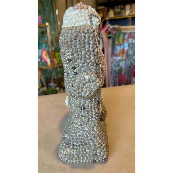 Vintage Shell Owl Figurine Vase Handmade Boho MCM Beach Decor Coastal Art - Picture 8 of 11